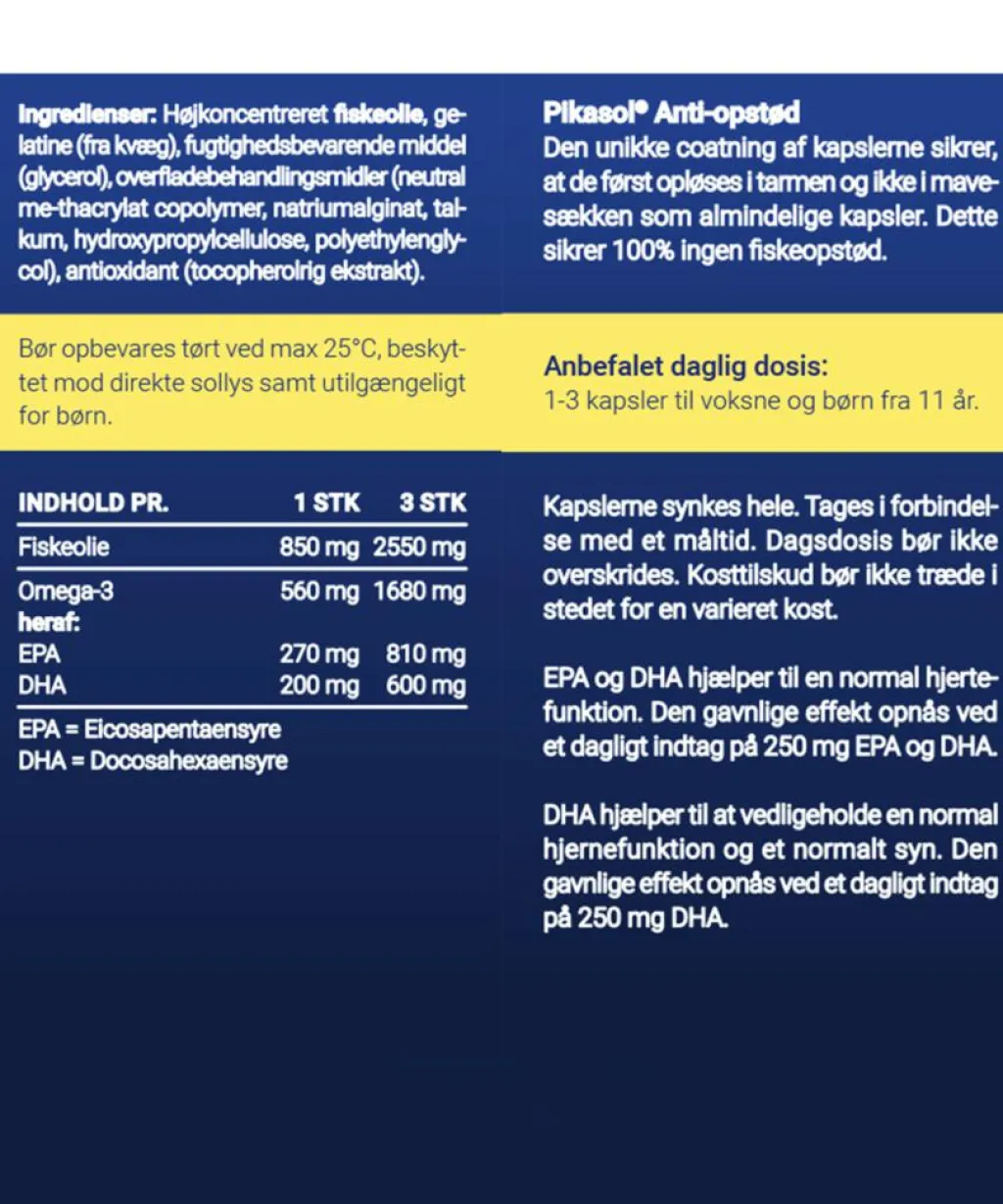 Pikasol Fiskeolie & Omega 3>Anti-opstød Omega-3