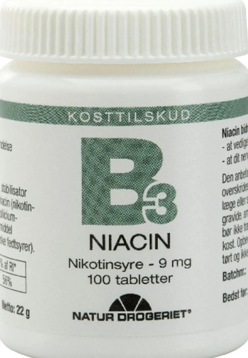 Natur Drogeriet B3 Niacin Nikotinsyre 9mg< B-Vitamin