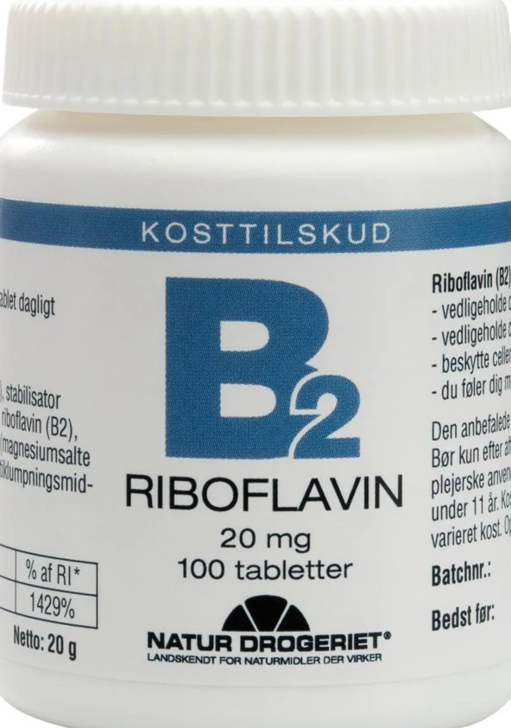 Natur Drogeriet B2 Riboflavin 20 mg< B-Vitamin