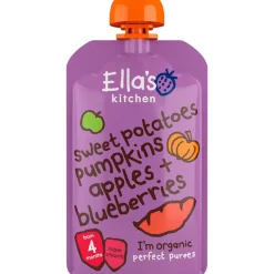 Ella's Kitchen Babymad|Babymad<Babymos søde kartofler,græskar æble & blåbær (4 mdr) Ø