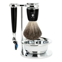 Mühle Shaving Skrabere & Blade>Barbersæt med fire dele, Rytmo, Sort resin