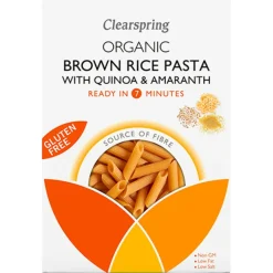 Clearspring Pasta, Ris & Bælgfrugter<Brune ris penne m. quinoa & amaranth Ø
