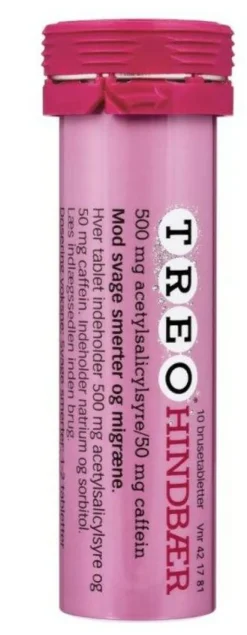 Treo Muskelsmerter|Hovedpine<Brusetabletter Hindbær 500mg