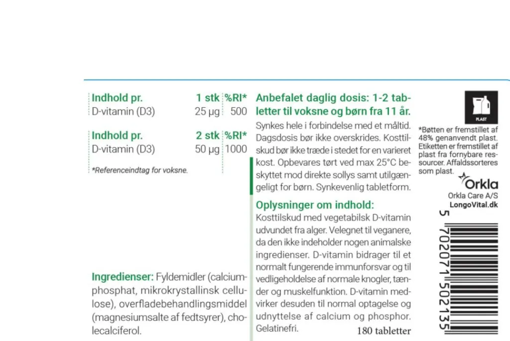 Longo Vital Immunforsvar|D-Vitamin<D-vitamin 25 µg, plantebaseret
