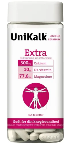 Unikalk Kalk<Extra - Kalk 300 mg, Magnesium 77,6 µg og D-vitamin 10 µg