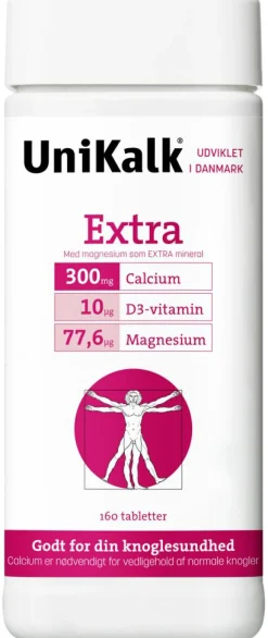 Unikalk Kalk<Extra - Kalk 300 mg, Magnesium 77,6 µg og D-vitamin 10 µg