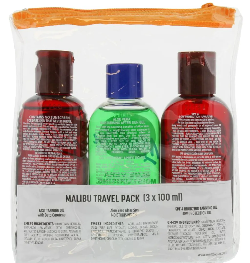 Malibu Rejsestørrelser<Fast Tanning Travel Essentials, SPF 4 Bronzing and Beta Carotene Oil, Sooth