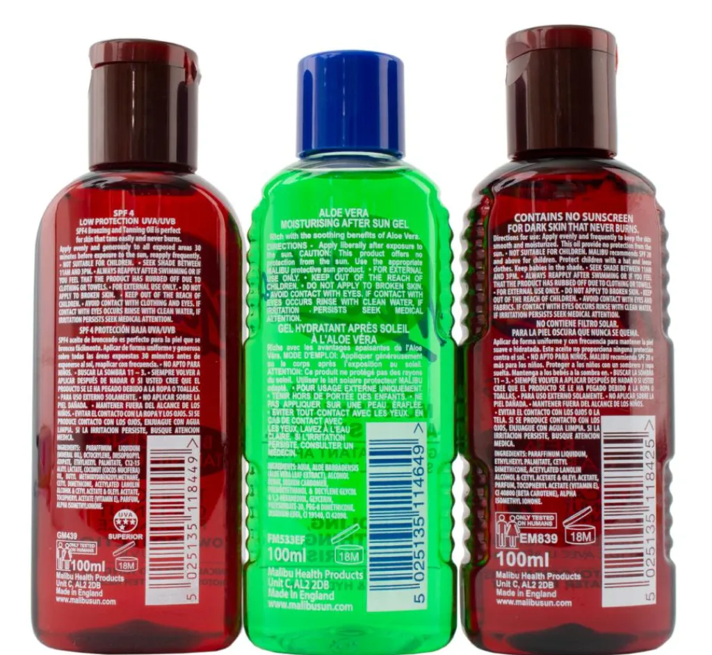 Malibu Rejsestørrelser<Fast Tanning Travel Essentials, SPF 4 Bronzing and Beta Carotene Oil, Sooth