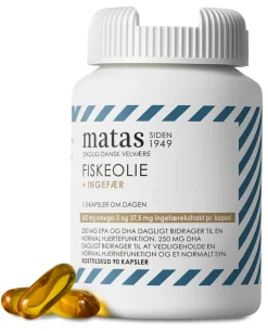 Matas Striber Fiskeolie m/ingefær 1000 mg< Ingredienser|Fiskeolie & Omega 3