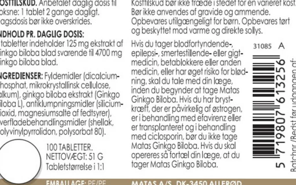 Matas Striber Ingredienser<Ginkgo Biloba