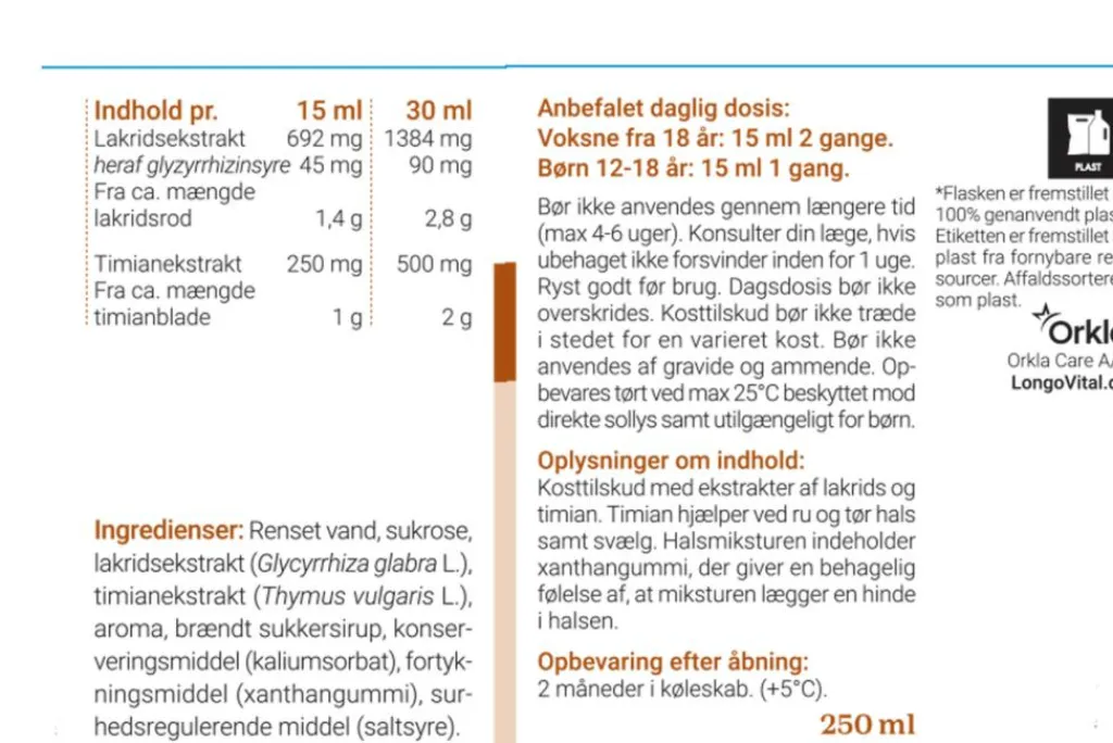 Longo Vital Halsmikstur med Lakrids og Timian< Ondt I Halsen|Luftveje