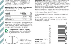 Matas Striber Kalk>Kalk 400 mg + Magnesium 100 mg + D-vitamin 10 µg + K-vitamin 37,5 µg