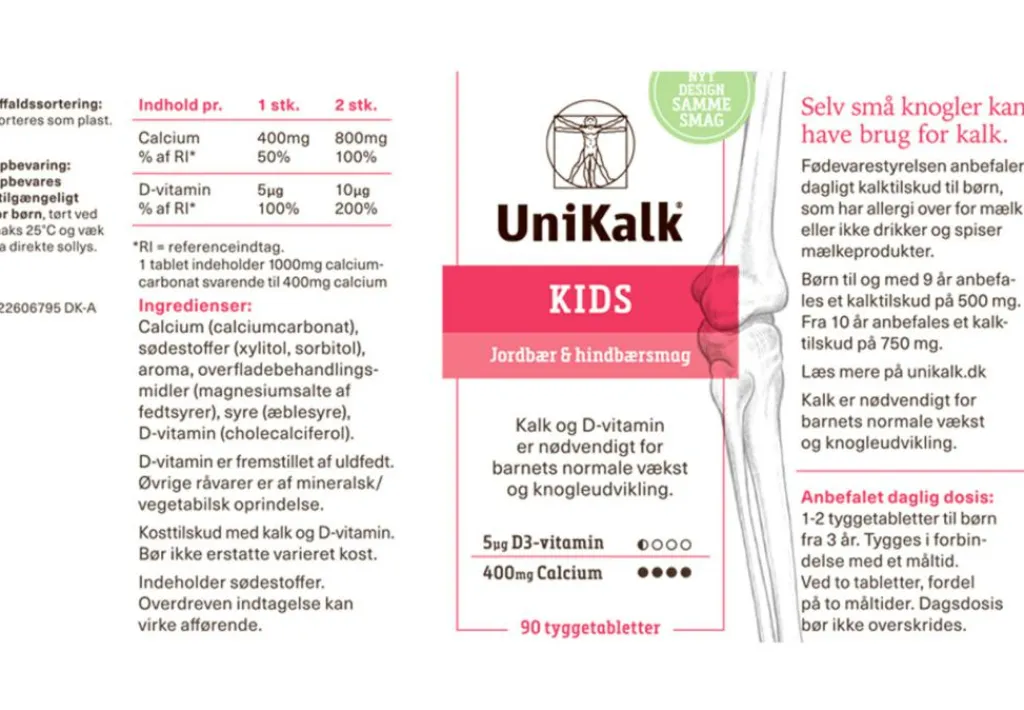 Unikalk Mineraler Til Børn|Kalk<Kids - Kalk 400 mg og D-vitamin 5 µg