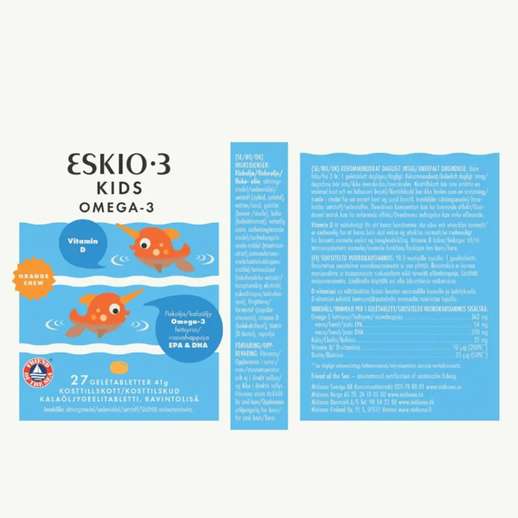 Eskio-3 Børnevitaminer|Børnevitaminer<Kids Omega 3 Vitamin D Appelsin