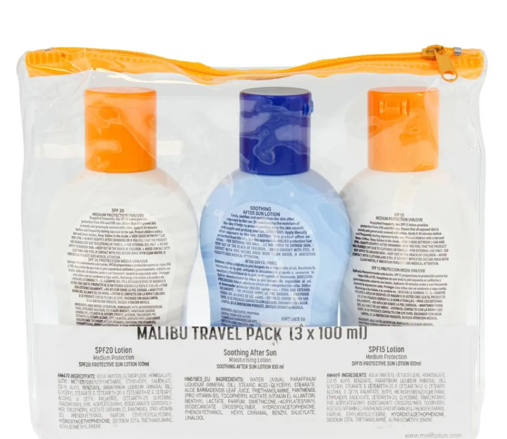 Malibu Sun Travel Essentials with Medium Suncream Protection and Soothing A< Rejsestørrelser