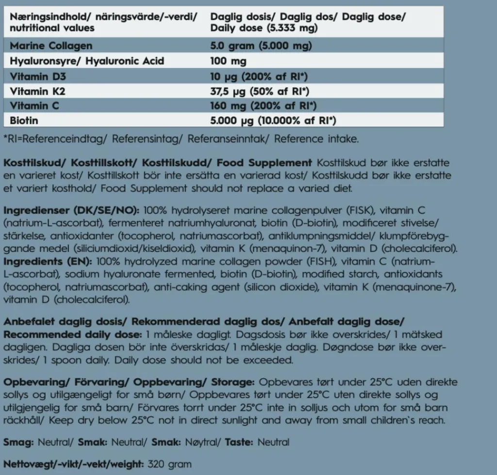 Copenhagen Health Ingredienser>Marine Collagen Pro Edition