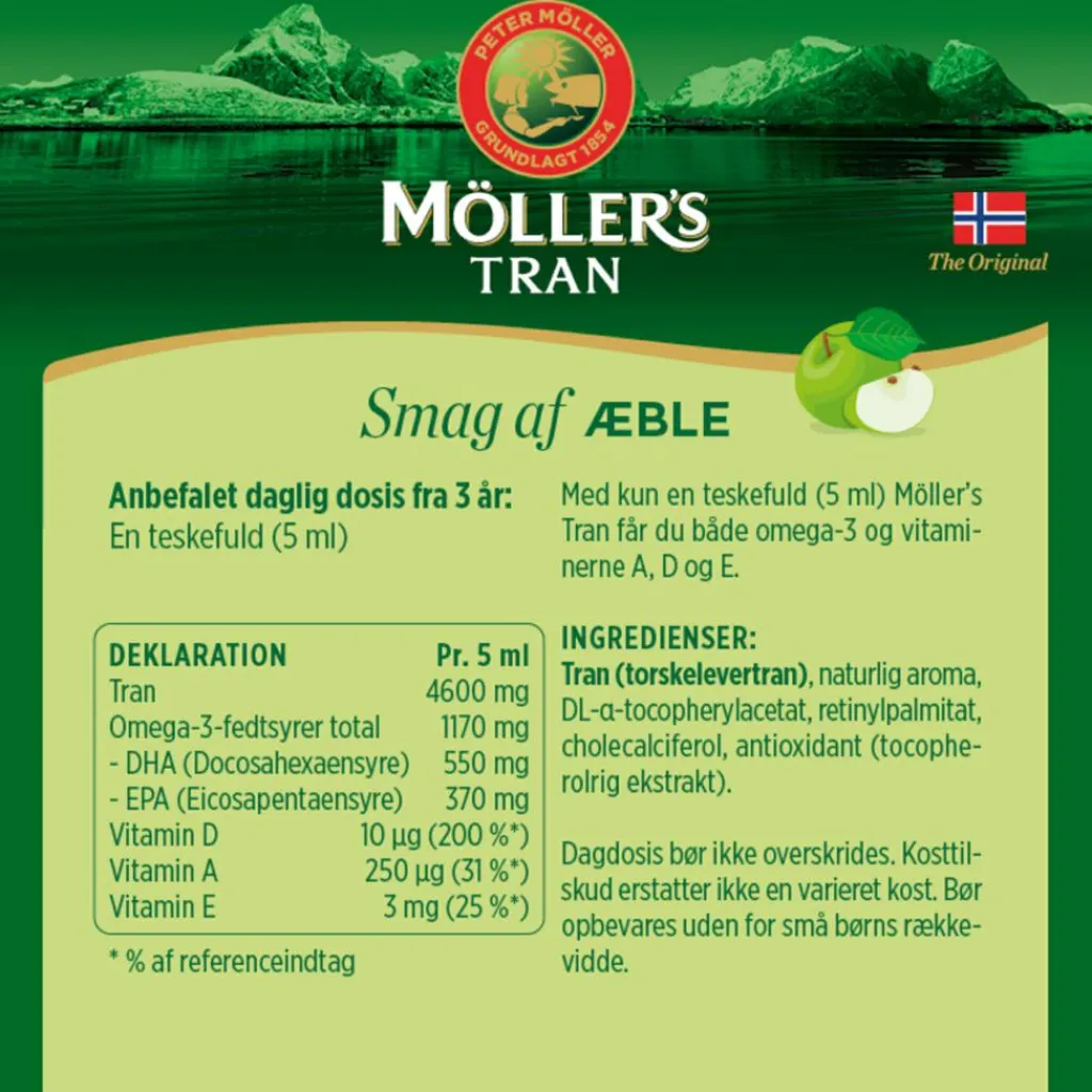 Möller's Tran Möller´s Tran med æblesmag< Fiskeolie & Omega 3