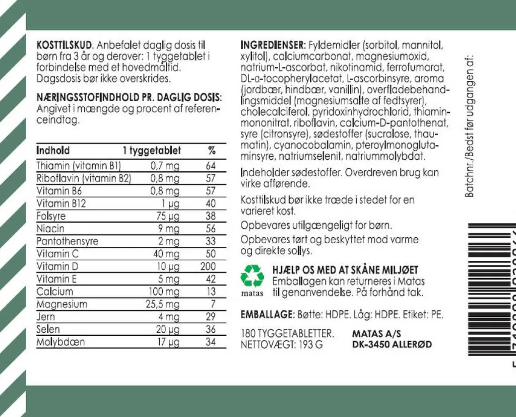 Matas Striber Multivitamin Børn m. sødestof<Børn Børnevitaminer|Børnevitaminer