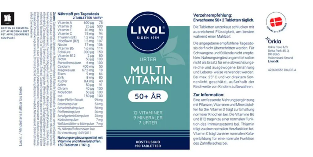 Livol Multivitaminer>Multivitamin m.urter 50+