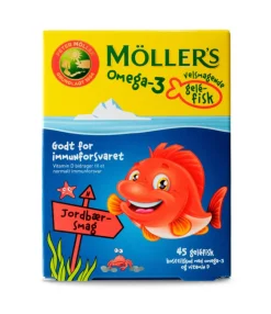 Möller's Tran Omega-3 gelé-fisk med jordbærsmag< Immunforsvar|Hjerne / Hukommelse