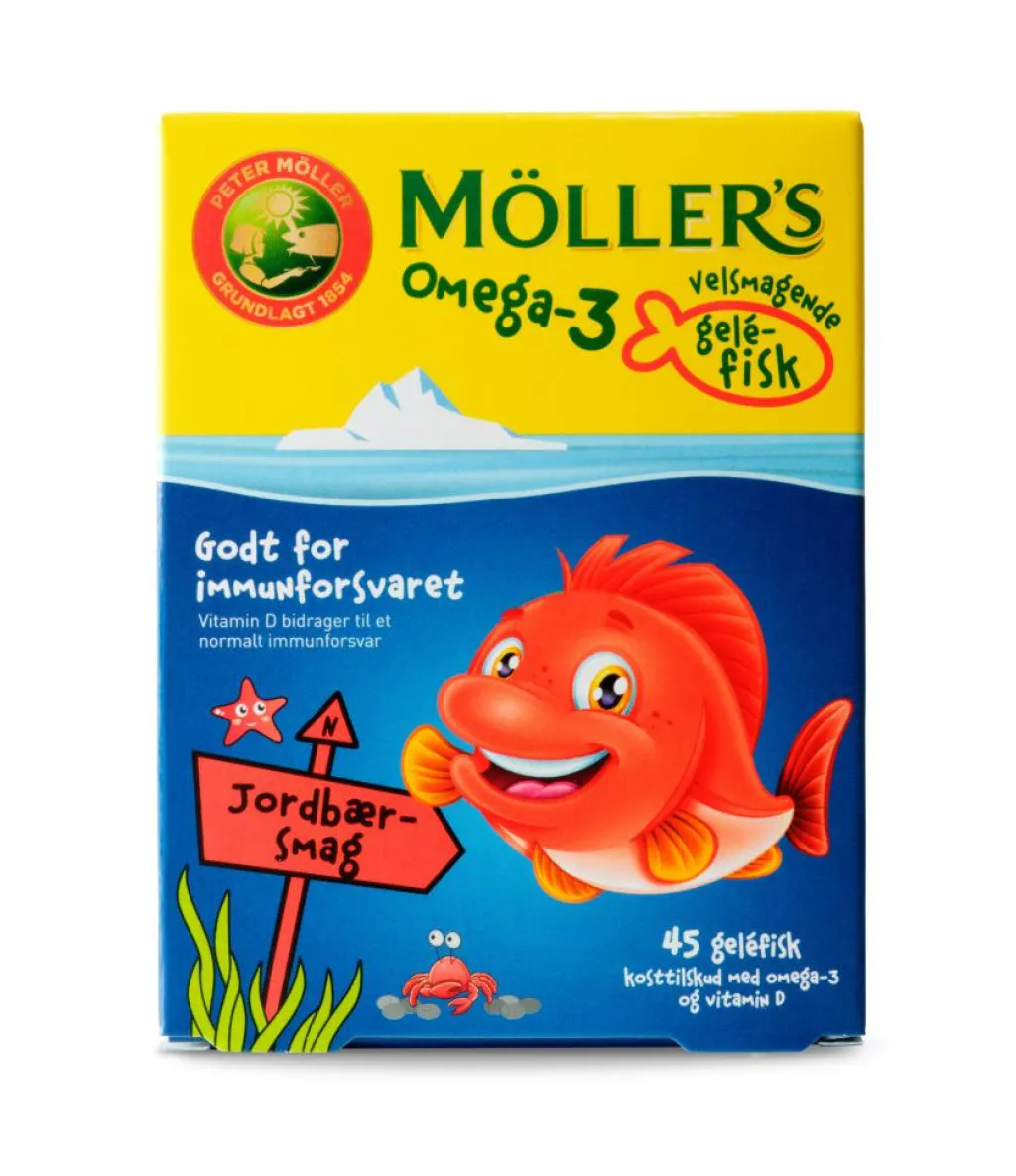 Möller's Tran Omega-3 gelé-fisk med jordbærsmag< Immunforsvar|Hjerne / Hukommelse