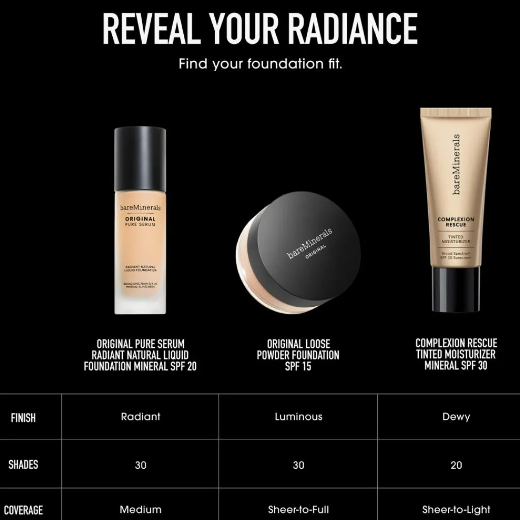 bareMinerals ORIGINAL Pure Serum Radiant Natural Liquid Foundation Mineral SPF 20< Foundation