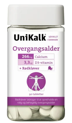 Unikalk Kosttilskud Til Kvinder<Overgangsalder - Kalk 266 mg, D-vitamin 3,3 µg + Rødkløver