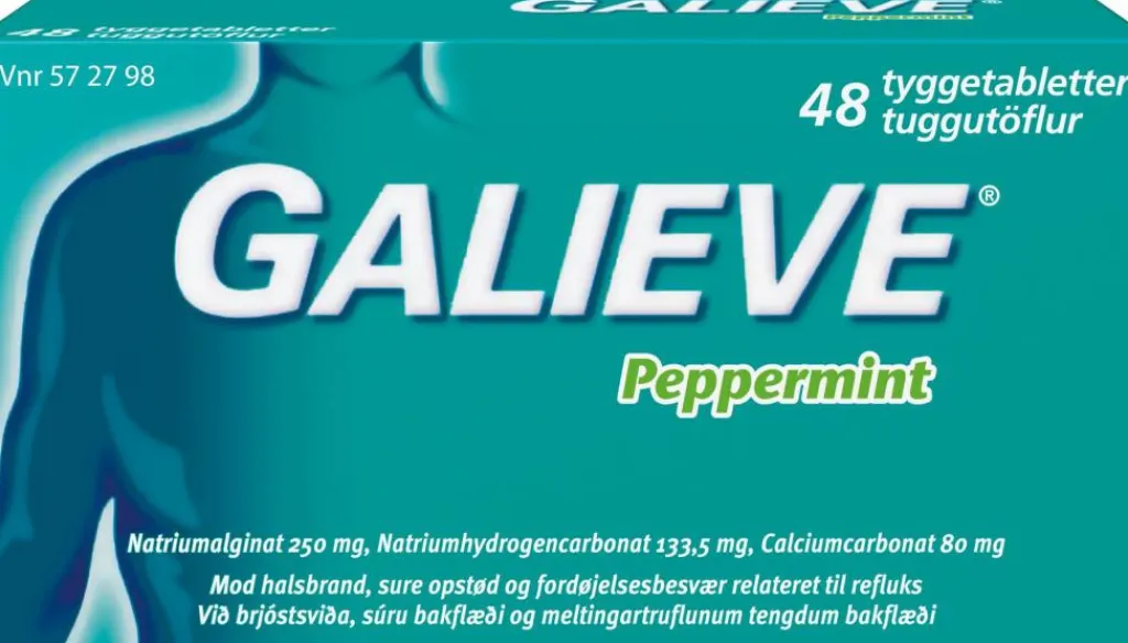 Galieve Halsbrand & Mavesyre|Halsbrand & Mavesyre>Peppermint 250 mg/133,5 mg/80 mg, tyggetabletter