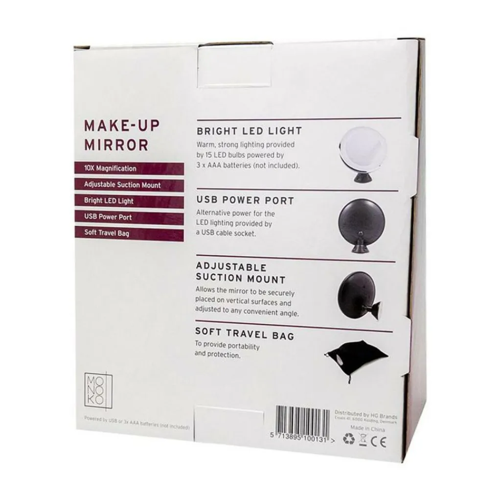 UNIQ Rundt Spejl Med LED Lys Og Sugekop< Makeupspejle