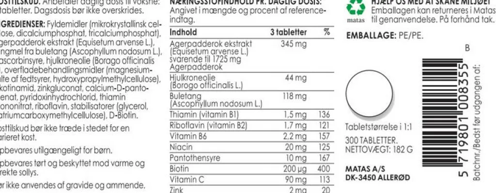 Matas Striber Silica Plus< Ingredienser|Hud, Hår & Negle