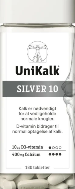 Unikalk Kalk|D-Vitamin<Silver 10, Kalk 400 mg og D-vitamin 10 µg