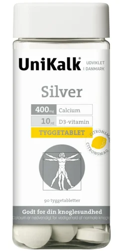 Unikalk Kalk<Silver - Tyggetabl. 400 mg og D-vitamin 10 µg