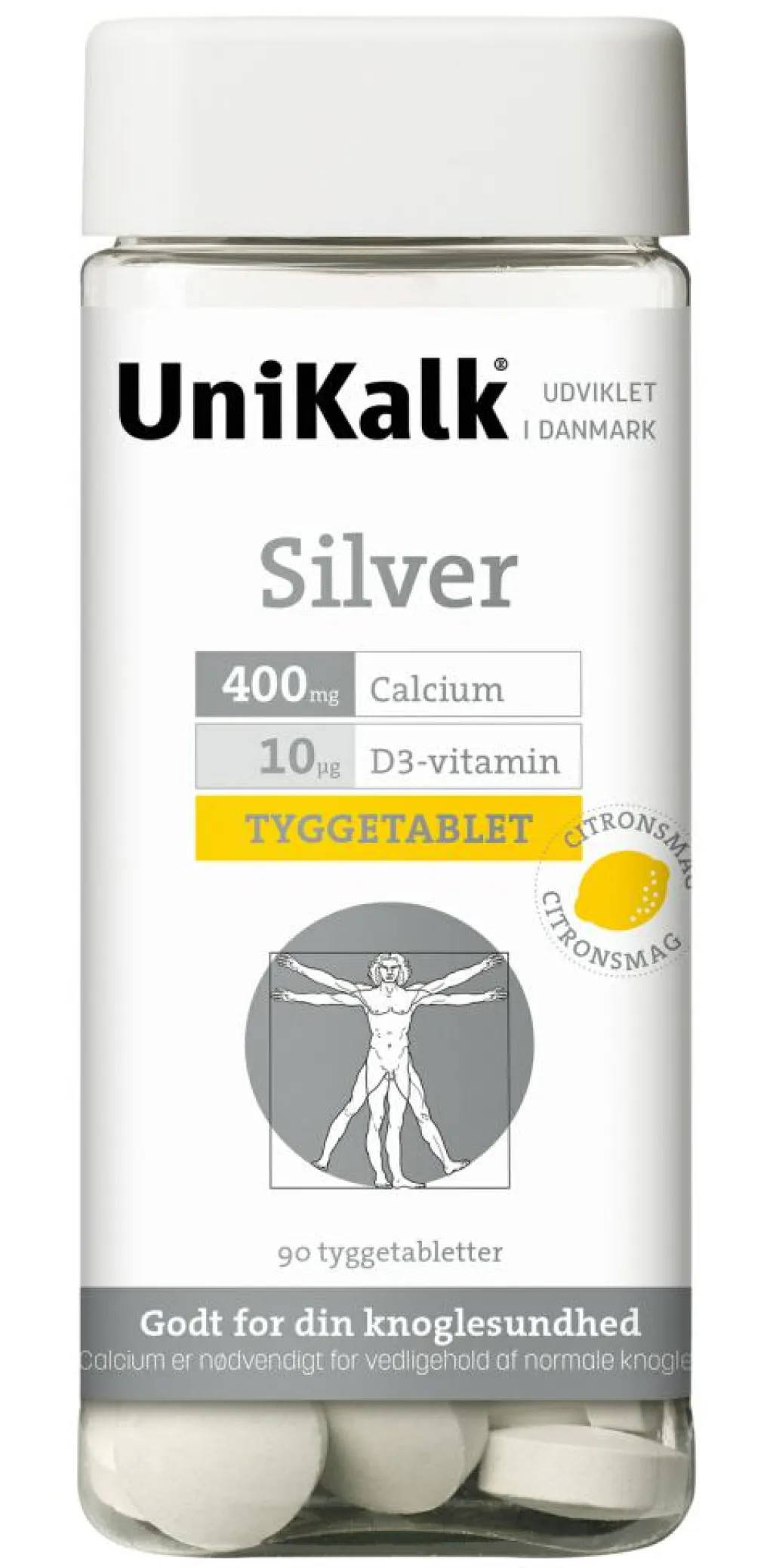 Unikalk Kalk<Silver - Tyggetabl. 400 mg og D-vitamin 10 µg