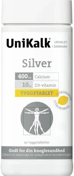 Unikalk Kalk<Silver - Tyggetabl. 400 mg og D-vitamin 10 µg