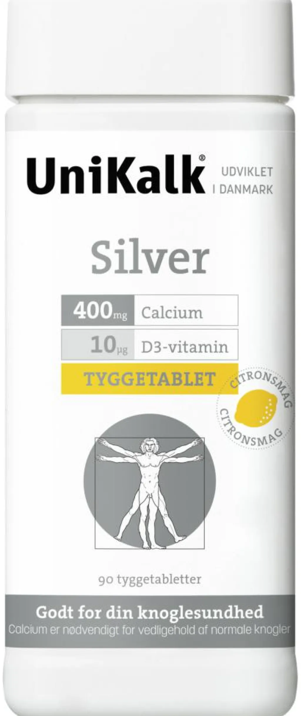 Unikalk Kalk<Silver - Tyggetabl. 400 mg og D-vitamin 10 µg