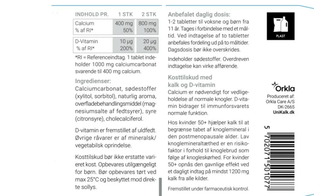 Unikalk Kalk<Silver - Tyggetabl. 400 mg og D-vitamin 10 µg