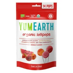 Yum Earth Bolsjer & Pastiller>Slikkepinde Granatæble, fersken, jordbær og melon Ø