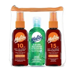 Malibu Rejsestørrelser>Travel Essentials, Dry Oil Sprays and Soothing Aloe Vera Aftersun Gel, Medi