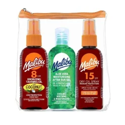 Malibu Rejsestørrelser>Travel Essentials, Dry Oil Sprays, Bronzing Tanning Oil and Soothing Aloe V