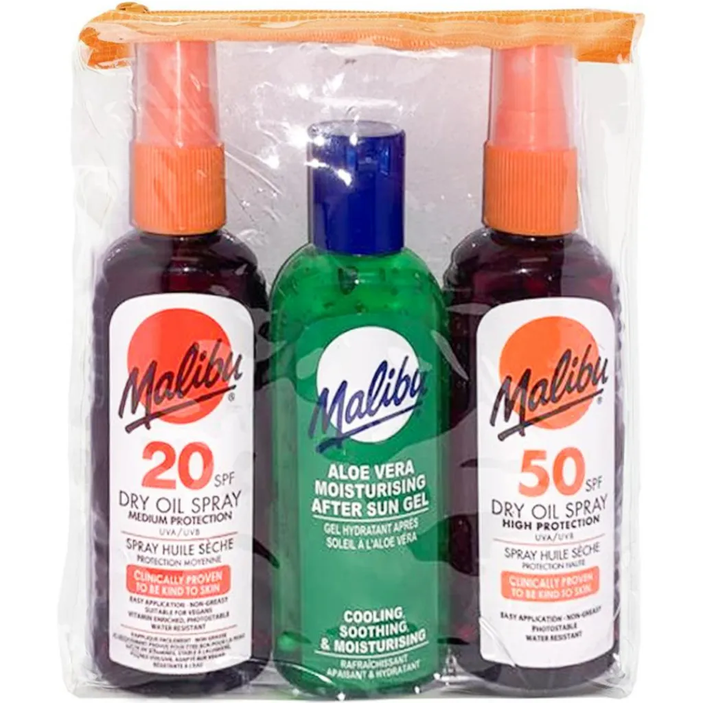 Malibu Rejsestørrelser<Travel Essentials, Dry Oil Sprays, Bronzing Tanning Oil and Soothing Aloe V