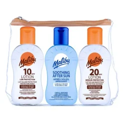 Malibu Travel Essentials, Sun Lotion and Soothing Aloe Vera Aftersun Lotion, Low t< Rejsestørrelser