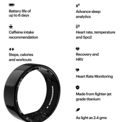 Ultrahuman Ring Air Aster Black< Sports- & Pulsure|Sports- & Pulsure